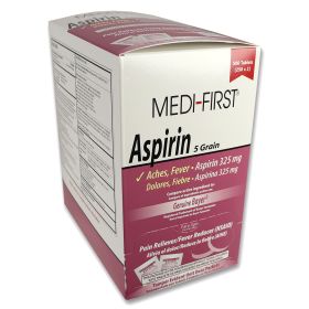 Aspirin 325mg, 500 tablets per box, 250 packets of 2 tabs each