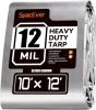 10x12 FT Heavy Duty Tarp, Sivler/Brown, 12 Mil, Water-Proof with Grommets, UV& Tear Resistant