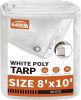 8x10 FT Medium Duty All Purpose Poly Tarp Waterproof Cover, White, 7.5 mil ,Snow Proof UV Protection,Rip and Tear Proof