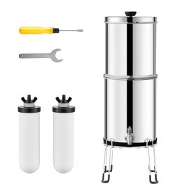Gravity-fed Water Filter System, 2.25G 304 Stainless-Steel Countertop Water Filtration System, Reduces Lead and up to 99% of Chlorine
