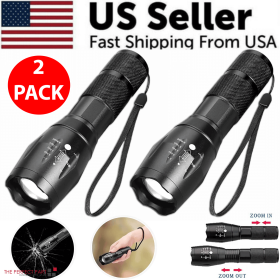 (2 Pack) Super-Bright 90000LM LED Tactical Flashlight 5 Modes Zoomable Torch Searchlight