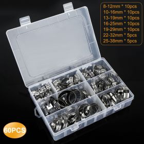 60 Piece Assortment, Stainless Steel Hose Clamp Set, Adjustable Worm Gear- For Plumbing Automotive Mechanical