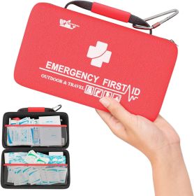 Small Basic First Aid Kit for Car, Office, 121 Pieces, Sturdy Red EVA Travel First Aid Kit with Carabiner, Waterproof