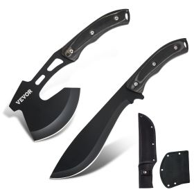 VEVOR Knife and Hatchet Axe Combo Set with Sheath, Fixed Blade Tactical Knife and Camping Axe