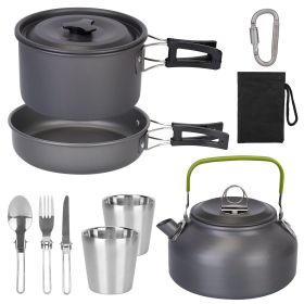 12 Piece Aluminum Pot & Pans Camping Stove Cookware Set w/Cup Fork Spoon Knife