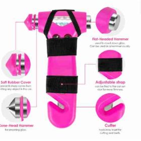 Three-in-One Car Safety Hammer, With Window Breaker And Seat Belt Cutter, Safety Emergency Car Escape Tool (Option: pink)