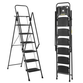 6-Step Portable Folding Steel Ladder/Stool (Option: 6 step ladder black)