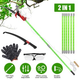 2-in-1 Manual, Extendable Pole Saw / Pruner, Double-Hooked SK5 Alloy Steel Saw (8-15 FT) - w/ Oxford Storage Bag (Option: Pruning shears)