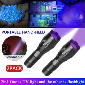 UV Torch/Ultra Violet Flashlight (2 Pack) Zoomable Blacklight Lamp LED Super Bright 250000lm, 2 In 1 395nm Mini Pocket Inspection Light (Option: 2in1)