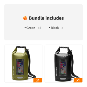 Waterproof Dry Bag 10L/20L/30L; Fishing Bag With Clear Phone Case - Keeps Gear Dry (Color: Green+Black)