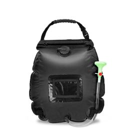 20L Outdoor Portable Bathing/Shower Bag Solar Heated Hiking & Camping Shower Bag, w/Hose, and Switchable Shower Head (Color: black)