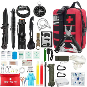 Outdoor SOS Emergency Survival Kit Multifunctional Survival Tool, Tactical Civil Air Defense Combat Readiness Emergency Kit (Color: Red, Ships From: China)