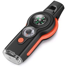 7-in-1 Multifunctional Outdoor Emergency Survival Whistle With Lanyard (Color: orange)