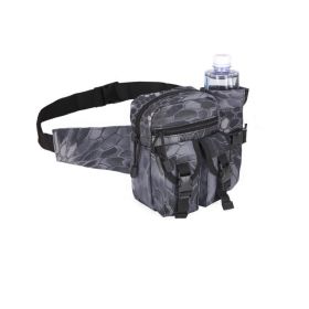 Tactical Denim Waist Bag With Water Bottle Holder For Outdoor Traveling Camping Hunting Cycling (Color: Black Python Pattern)