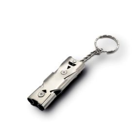 Stainless Whistle Double Tube; Emergency, SOS, Outdoor Survival (Color: Silvery)