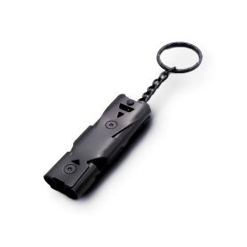 Stainless Whistle Double Tube; Emergency, SOS, Outdoor Survival (Color: black)