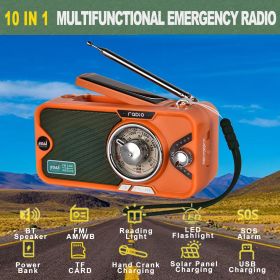 3600mAh Emergency Crank &NOAA Weather Radio; Hand Crank/Solar/USB Charging; Portable Radio With (AM FM /WB)With Other Functions (Color: orange)