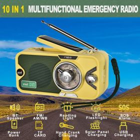 3600mAh Emergency Crank &NOAA Weather Radio; Hand Crank/Solar/USB Charging; Portable Radio With (AM FM /WB)With Other Functions (Color: Yellow)