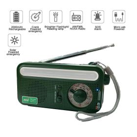 Emergency Radio Hand Crank Solar; Portable Weather Radio With AM/FM/WB/NOAA; Bright Flashlight; SOS Alarm; Reading Lamp; 2000mAh Cell Charging (Color: black)