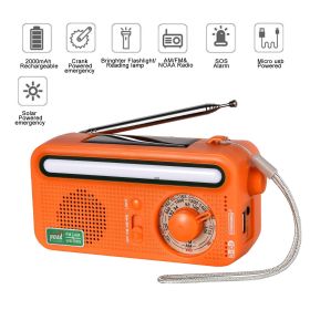 Emergency Radio Hand Crank Solar; Portable Weather Radio With AM/FM/WB/NOAA; Bright Flashlight; SOS Alarm; Reading Lamp; 2000mAh Cell Charging (Color: orange)