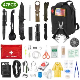 Emergency Survival & First Aid Kit  (47 Piece ) Survival / EDC Gear & Equipment (Color: black)