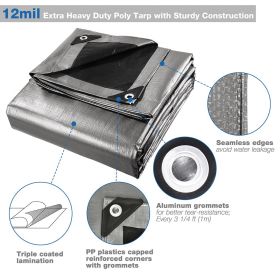 20x30 FT Heavy Duty Poly Tarp, Silver/Black, 10 mil (SKU: HC108501764-01-03)
