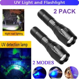 2-in-1 LED Flashlight (2 Pack), Ultraviolet And White Light, Adjustable Focus LED Inspection Light (Option: Black)